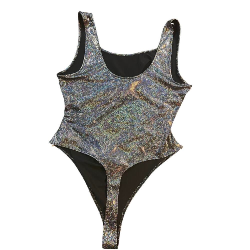 Forever 21+ 1X Holographic Bodysuit Sparkly Festival Clubwear Snap Bottom